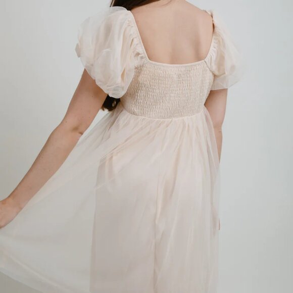 Elena Champagne Puff Sleeve Mini Dress - Picture 3 of 6